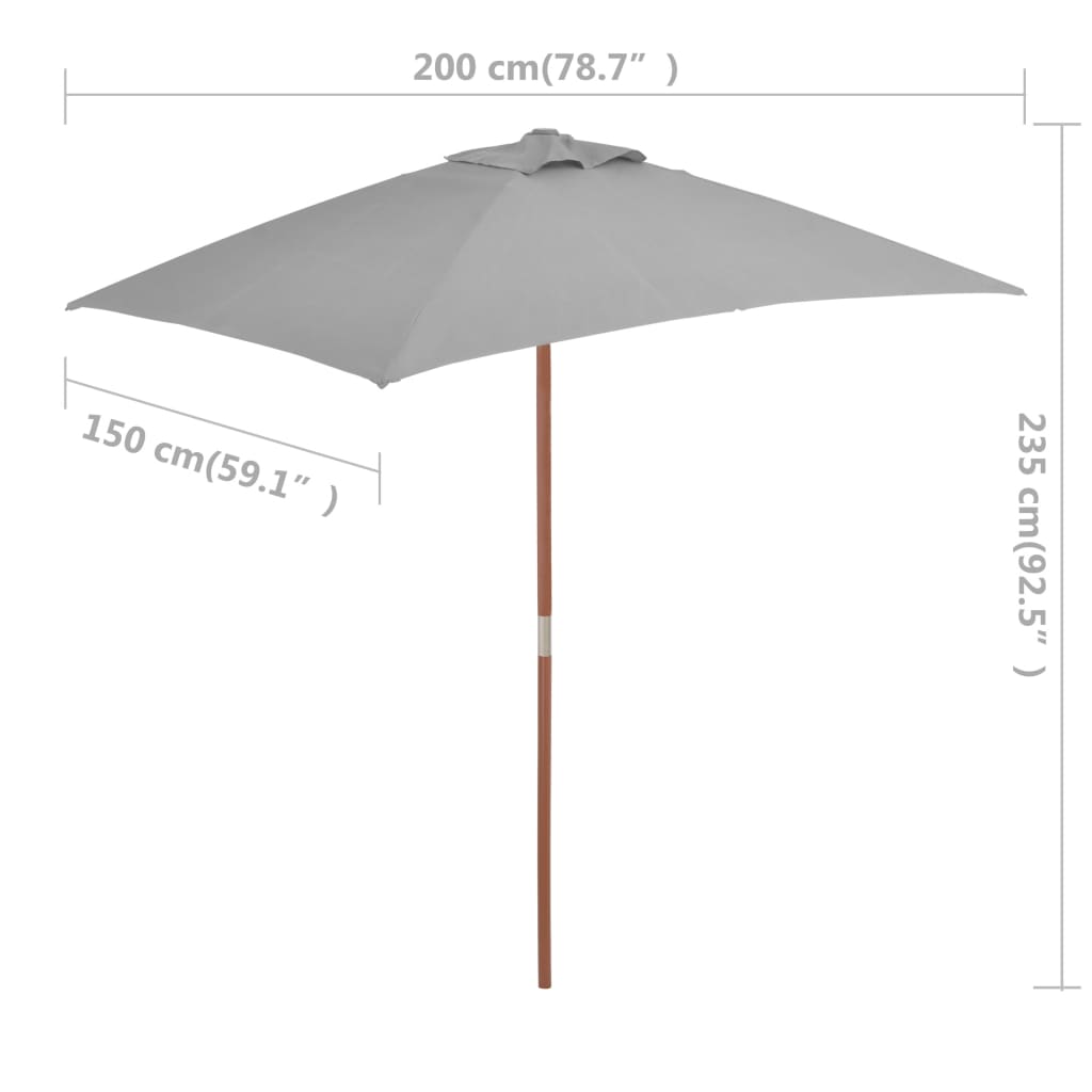 vidaXL antracitszürke kültéri napernyő farúddal, 150 x 200 cm