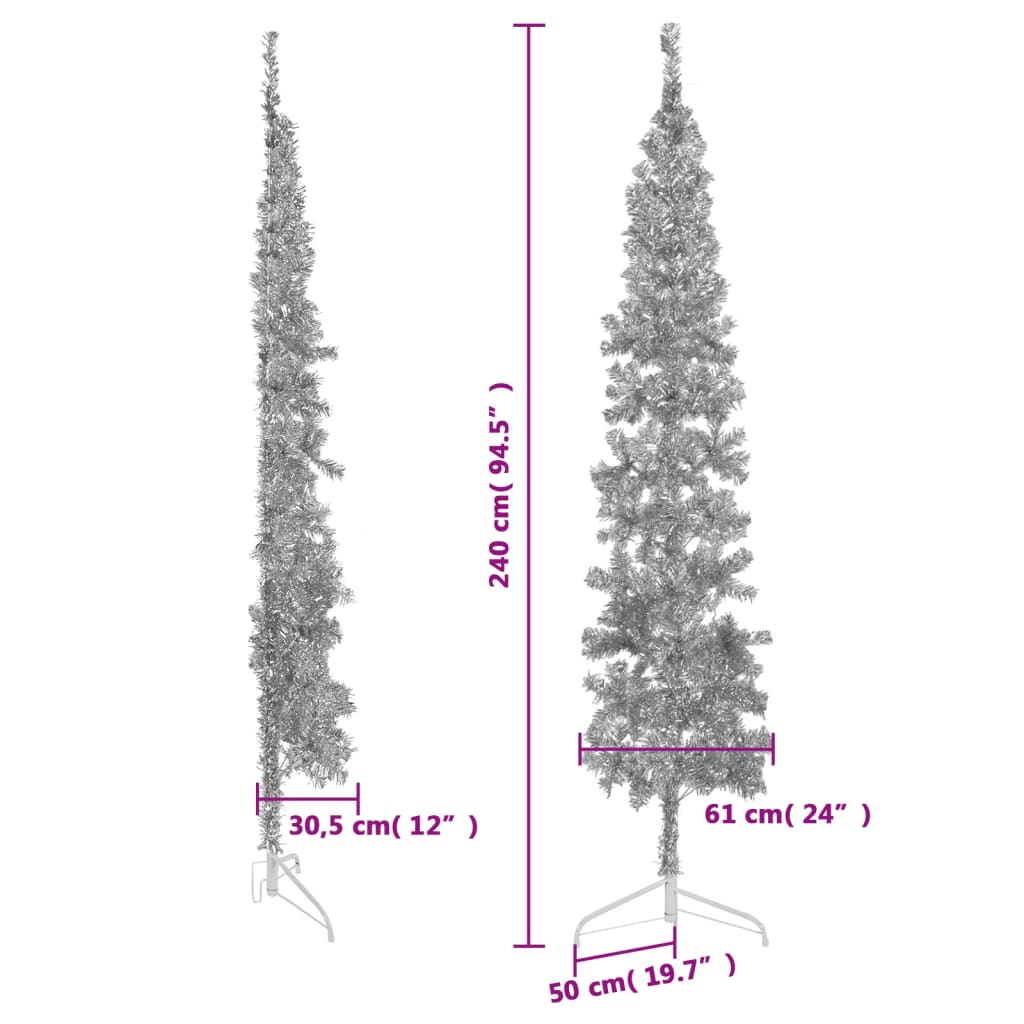 vidaXL ezüst vékony fél műkarácsonyfa állvánnyal 240 cm