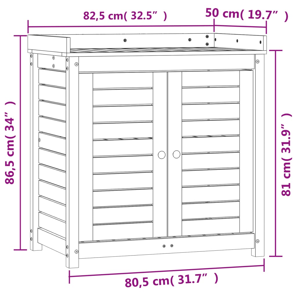 vidaXL tömör duglászfenyő ültetőasztal polcokkal 82,5 x 50 x 86,5 cm