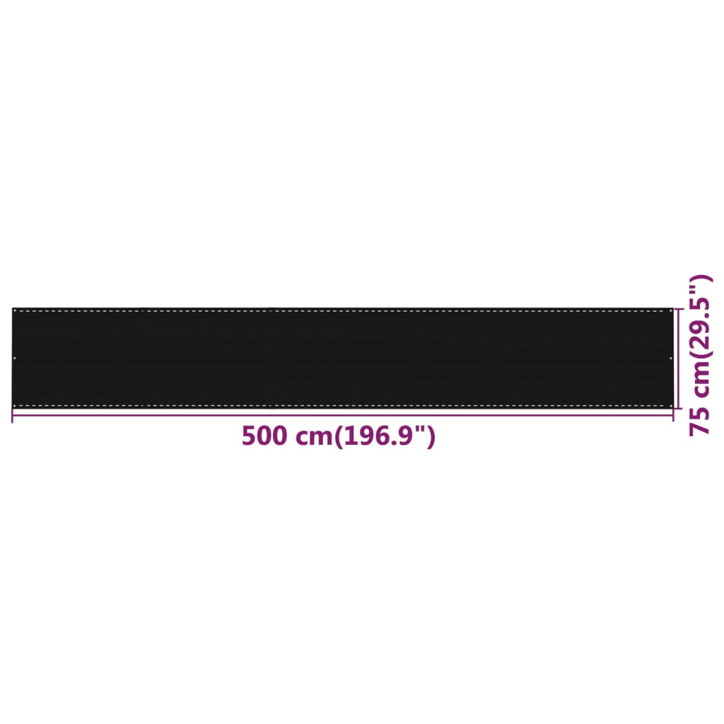 vidaXL fekete HDPE erkélytakaró 75 x 500 cm