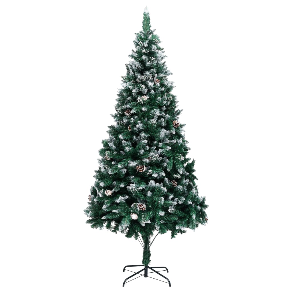 vidaXL műkarácsonyfa fenyőtobozokkal és fehér hóval 210 cm