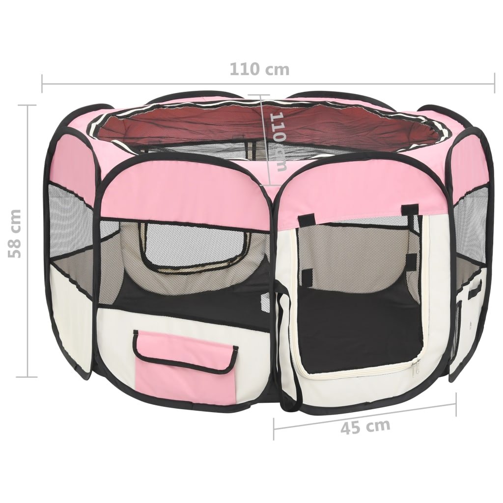 vidaXL rózsaszínű összecsukható kutyakennel hordtáskával 110x110x58 cm