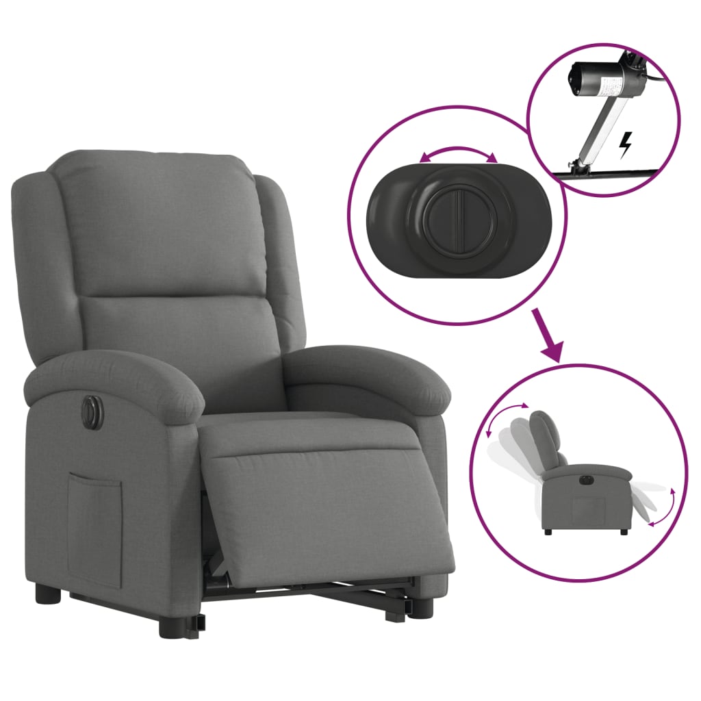 vidaXL elektromos felállást segítő sötétszürke szövet dönthető fotel