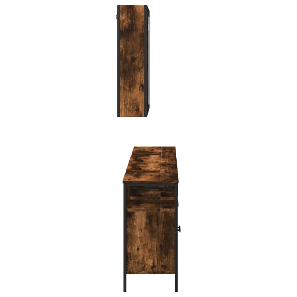 vidaXL 3 részes füstös tölgyszínű szerelt fa fürdőszobai szekrényszett
