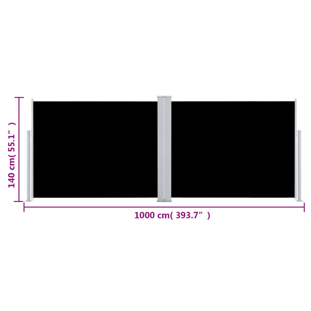vidaXL fekete behúzható oldalsó napellenző 140 x 1000 cm