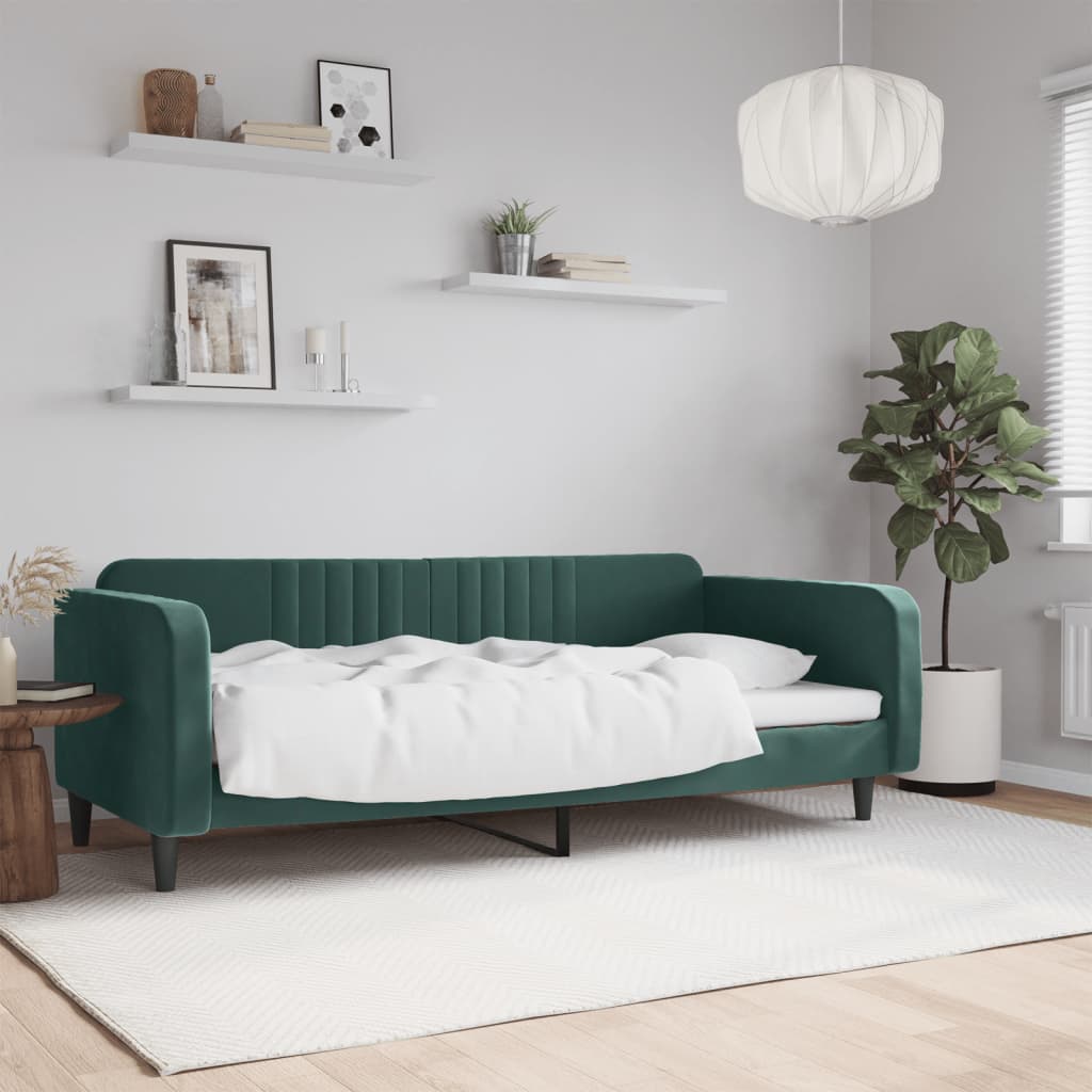 vidaXL sötétzöld bársony kanapéágy 90x200 cm