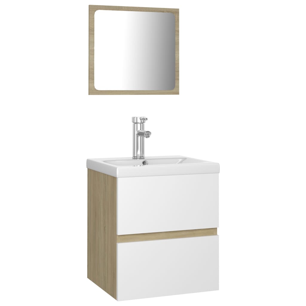 vidaXL fehér-sonoma színű szerelt fa fürdőszobai bútorszett