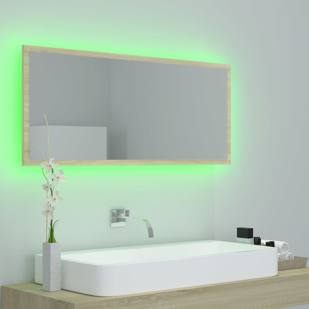 vidaXL sonoma-tölgy akril LED-es fürdőszobai tükör 100x8,5x37 cm