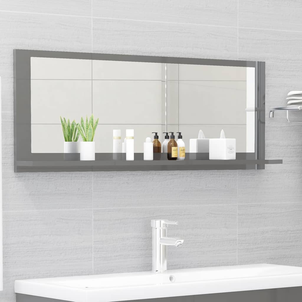 vidaXL magasfényű szürke forgácslap fürdőszobai tükör 100x10,5x37 cm