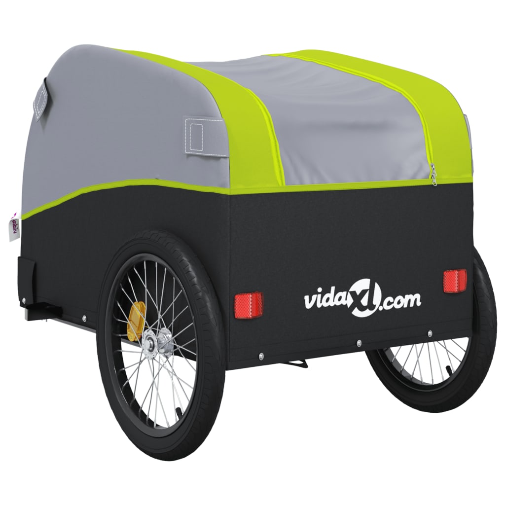 vidaXL fekete-zöld vas kerékpár-utánfutó 30 kg