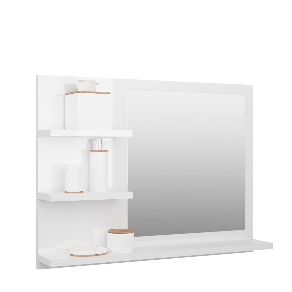 vidaXL magasfényű fehér forgácslap fürdőszobai tükör 60 x 10,5 x 45 cm