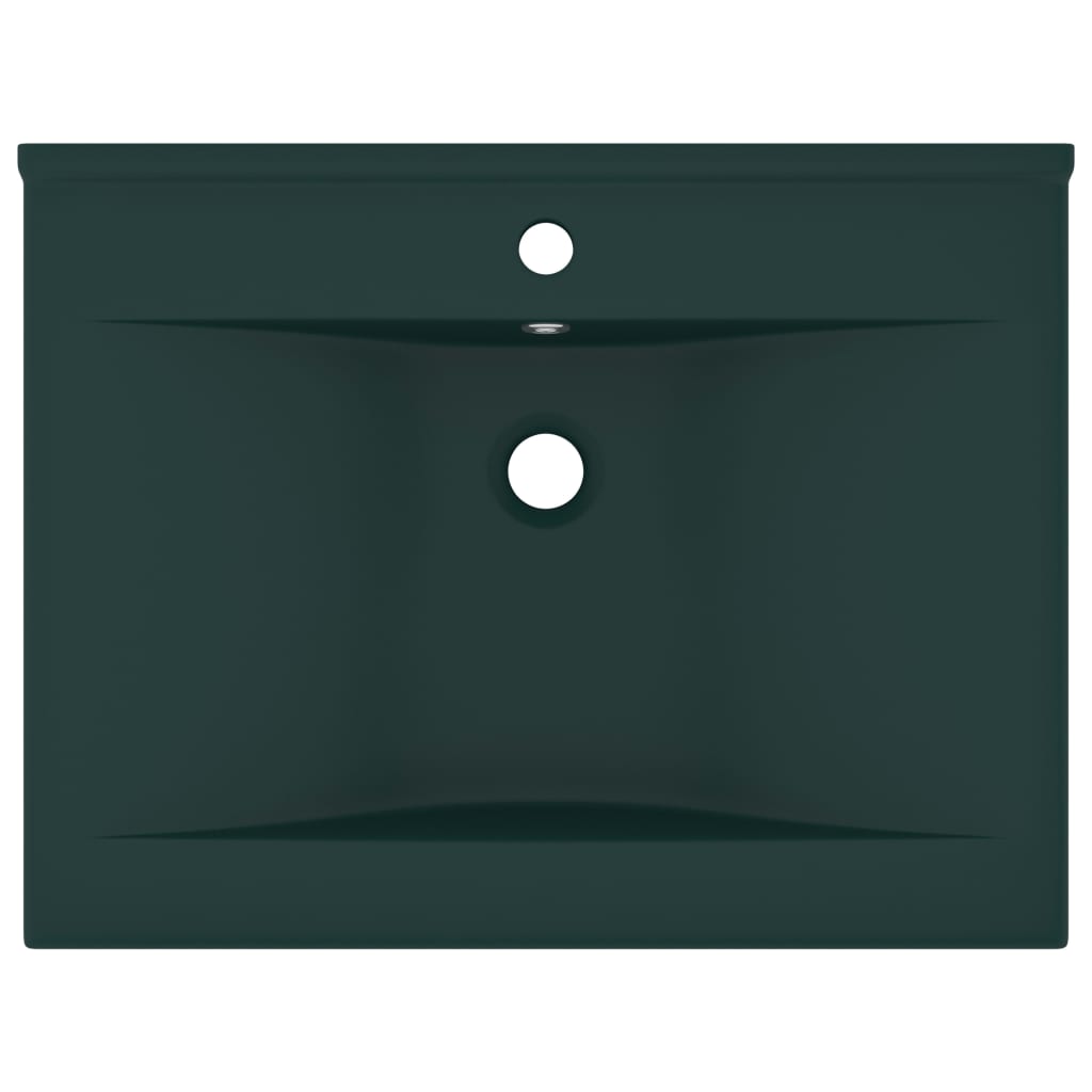 vidaXL matt sötétzöld kerámia luxus mosdókagyló csapfurattal 60x46 cm