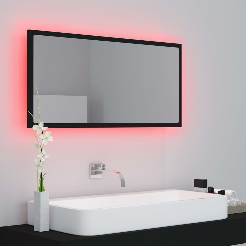 vidaXL fekete akril LED-es fürdőszobai tükör 90x8,5x37 cm
