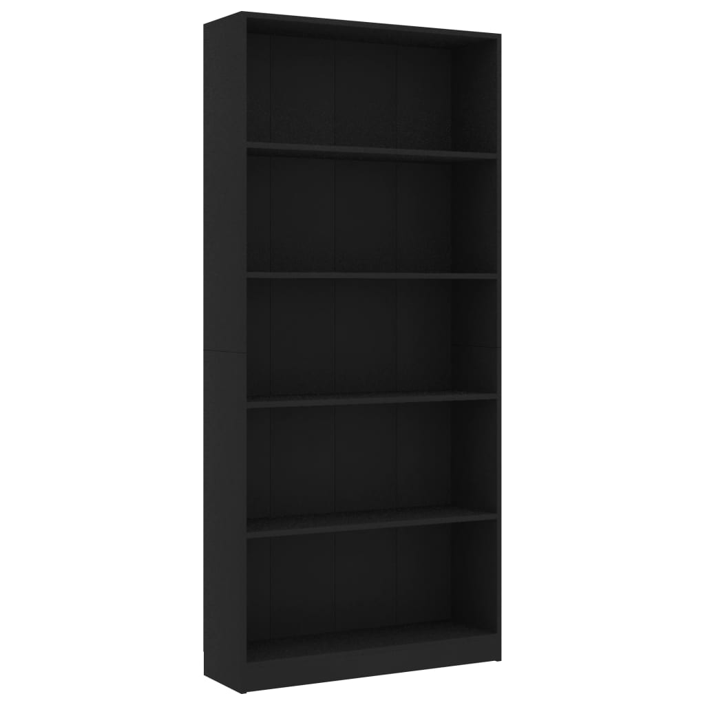 vidaXL 5-szintes fekete forgácslap könyvszekrény 80 x 24 x 175 cm