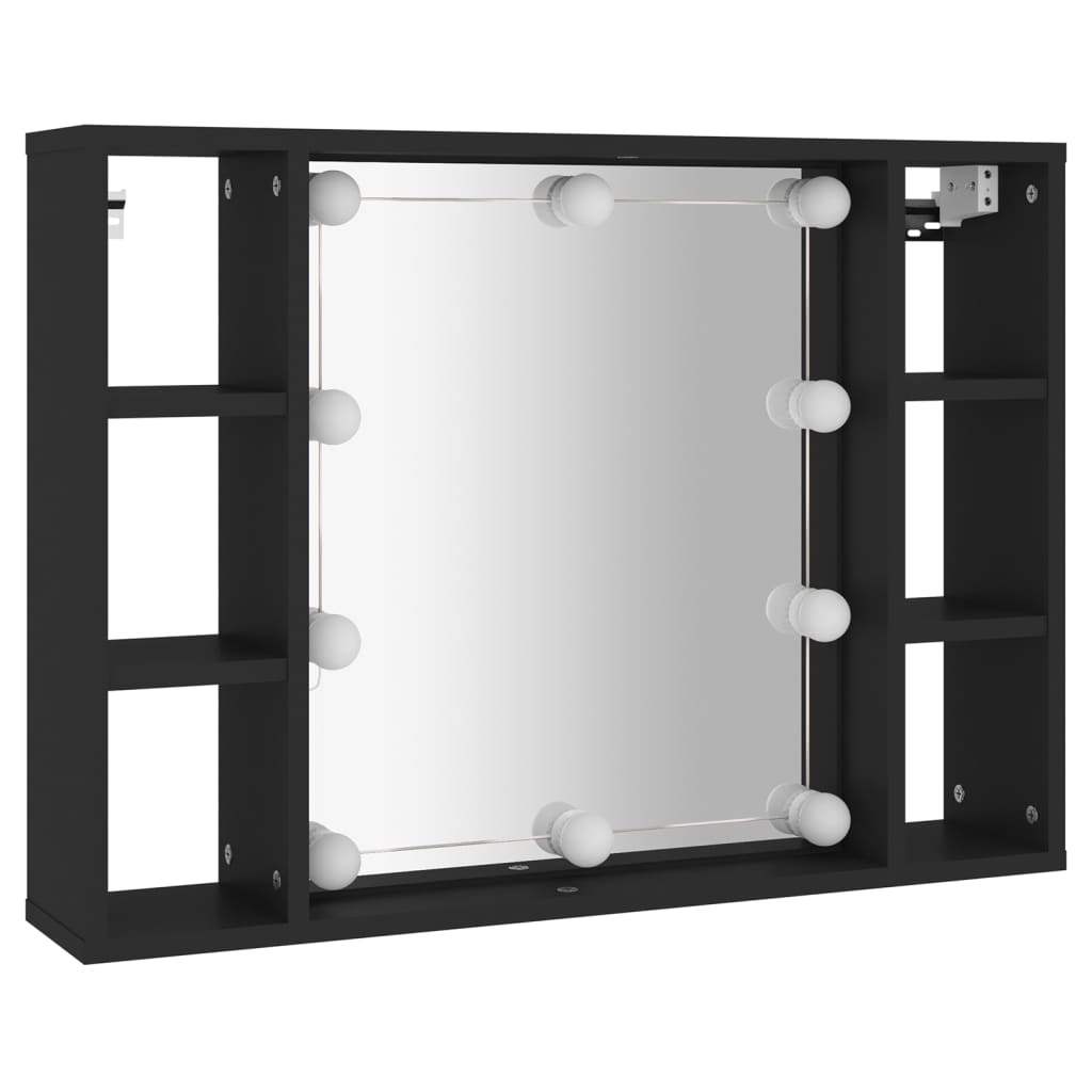vidaXL fekete tükrös szekrény LED-ekkel 76 x 15 x 55 cm