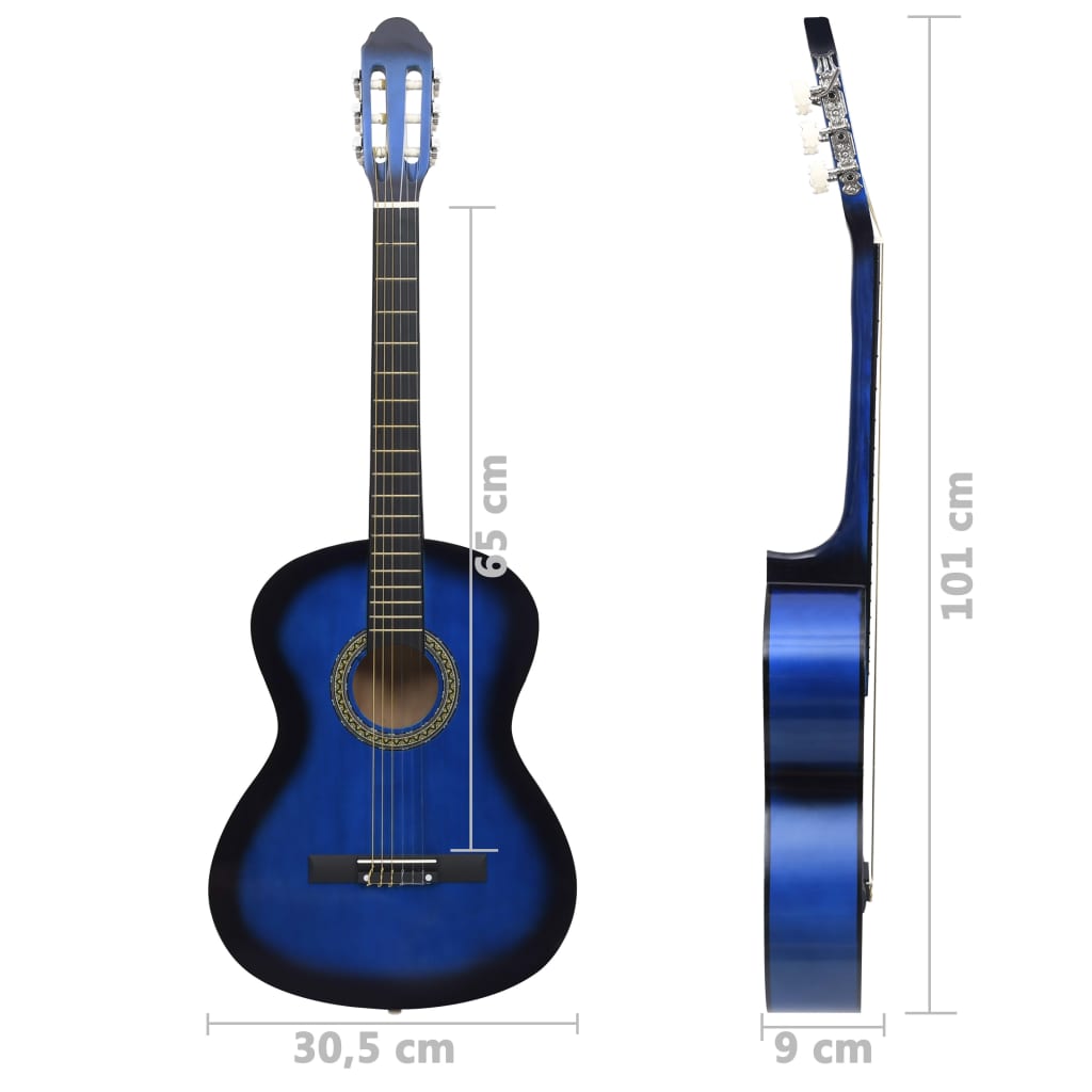 vidaXL 12 darabos kék klasszikus gitár kezdőkészlet 4/4 39"