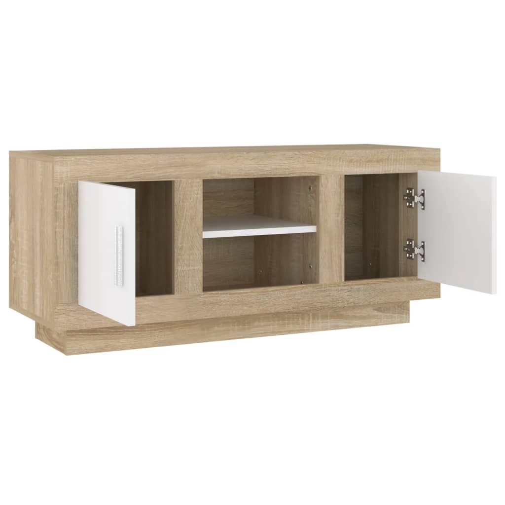 vidaXL fehér és sonoma tölgy színű szerelt fa TV-szekrény 102x35x45 cm