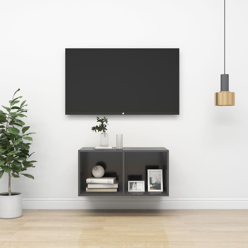 vidaXL szürke falra szerelhető forgácslap TV-szekrény 37 x 37 x 72 cm