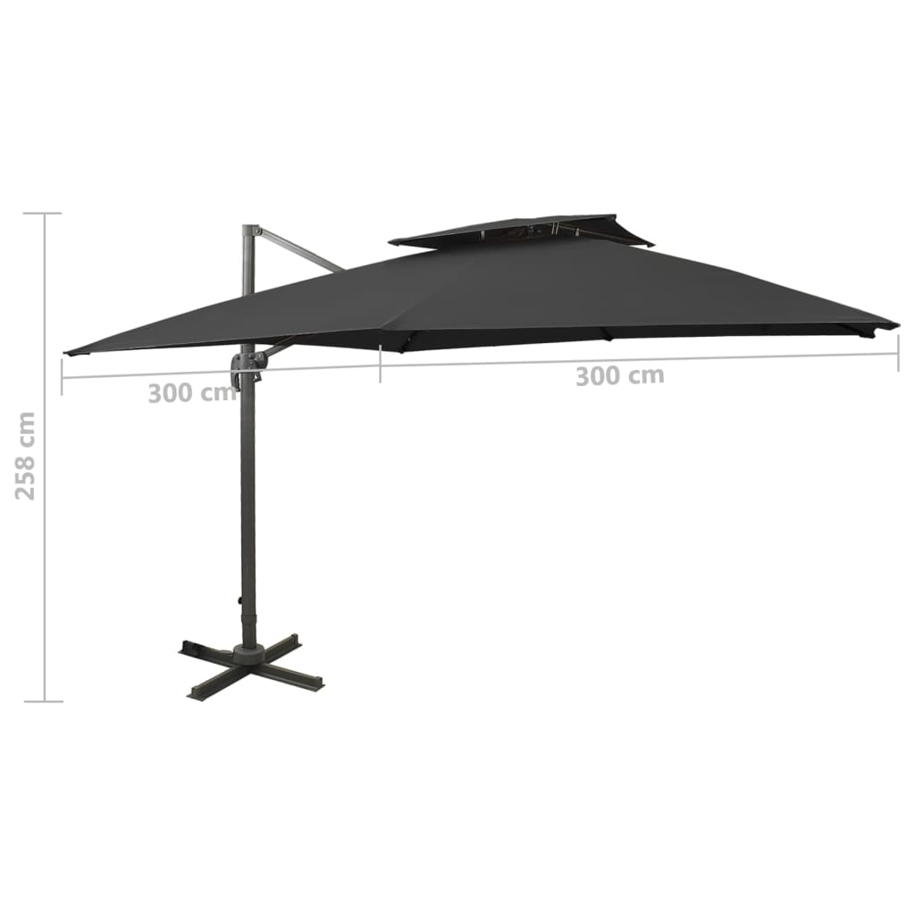 vidaXL fekete dupla tetejű konzolos napernyő 300 x 300 cm
