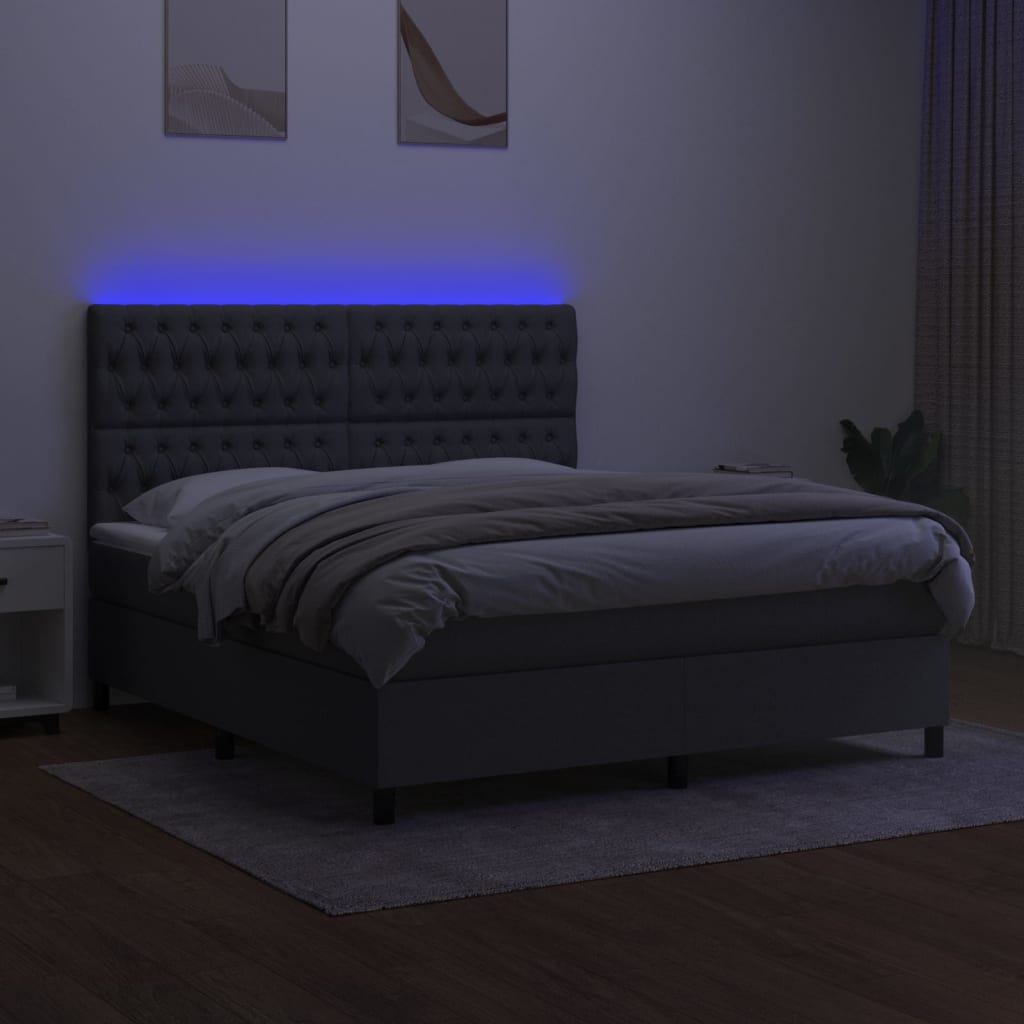 vidaXL sötétszürke szövet rugós és LED-es ágy matraccal 180 x 200 cm