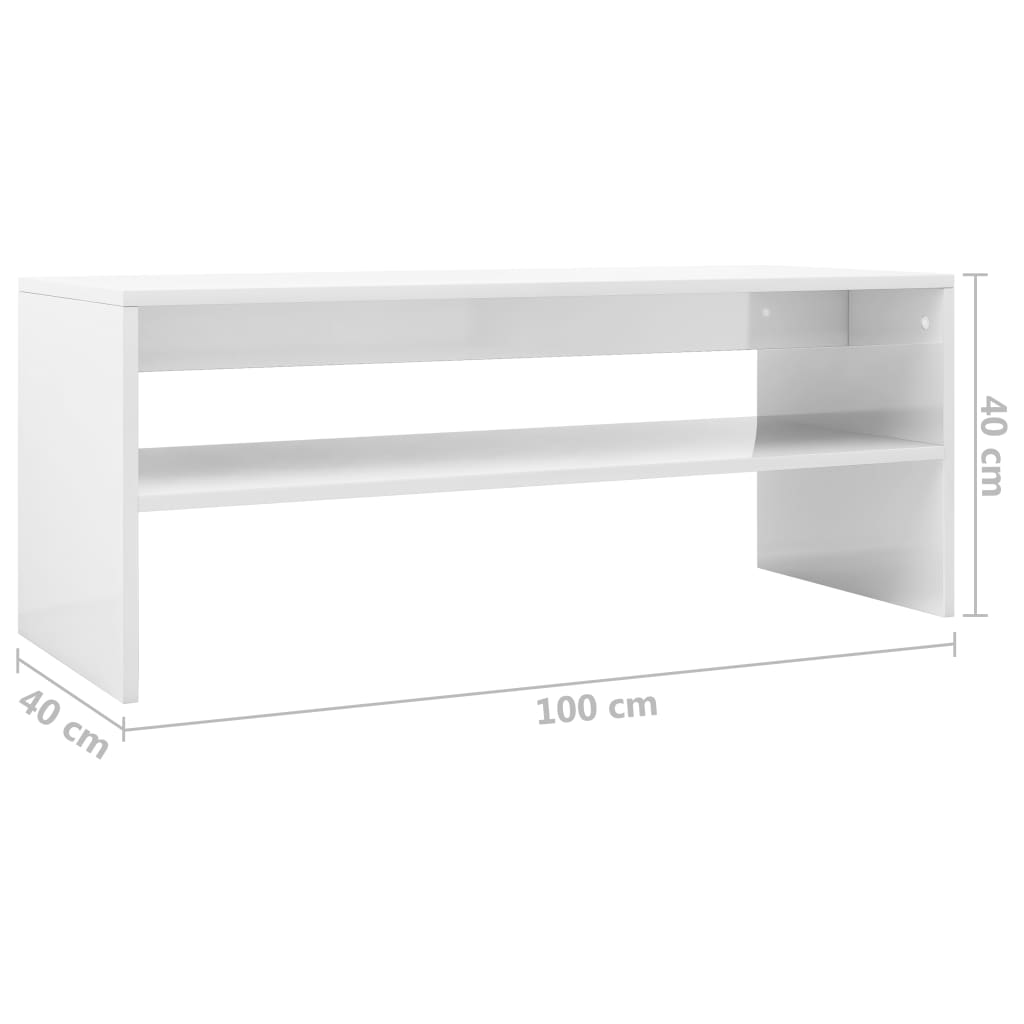 vidaXL fehér magasfényű forgácslap dohányzóasztal 100 x 40 x 40 cm