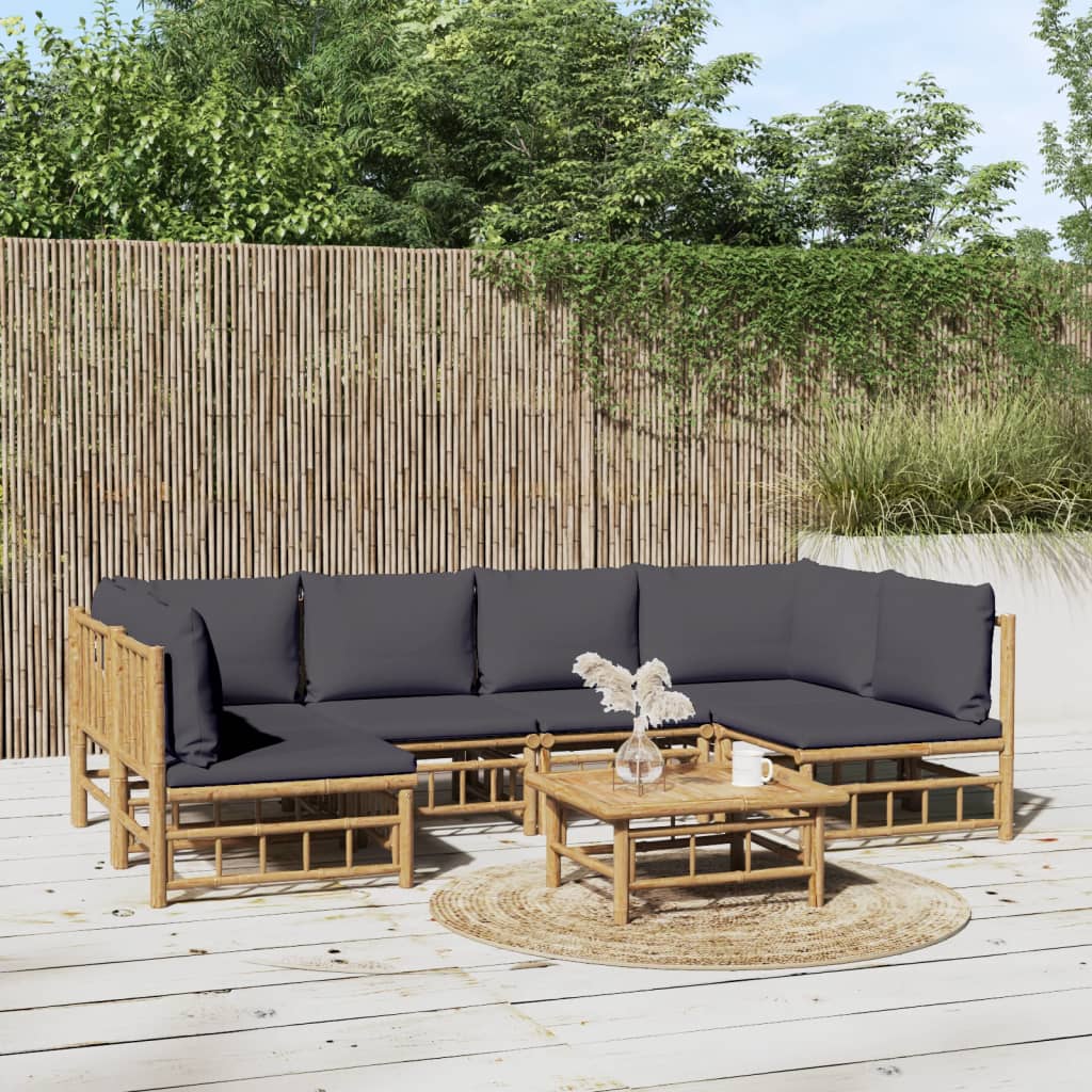 vidaXL 7 részes bambusz kerti ülőgarnitúra sötétszürke párnákkal