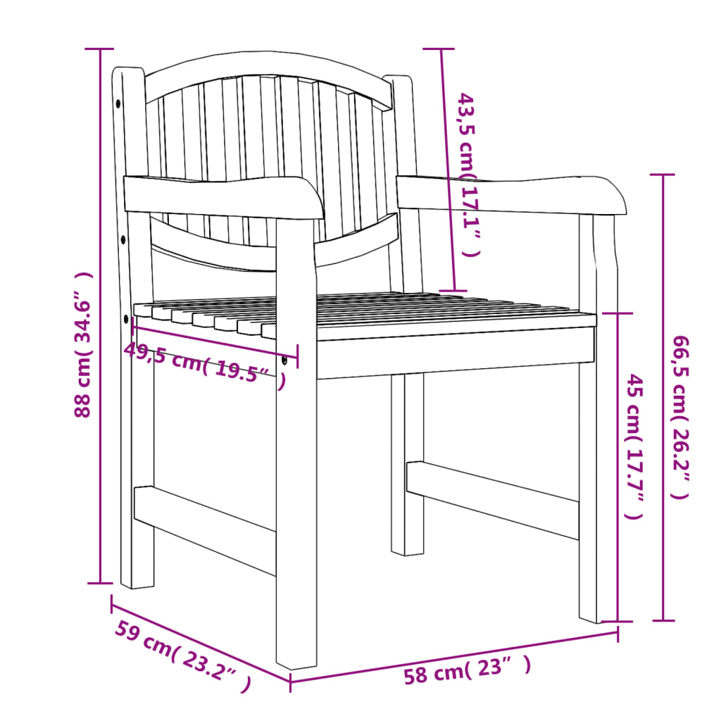 vidaXL 2 db tömör tíkfa kerti szék 58x59x88 cm