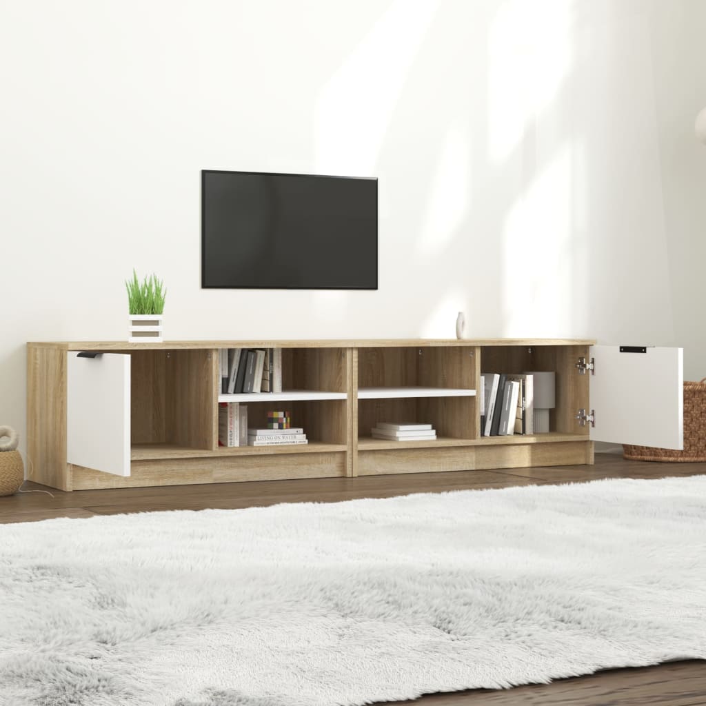 vidaXL 2 db fehér és sonoma-tölgy szerelt fa TV-szekrény 80x35x36,5 cm