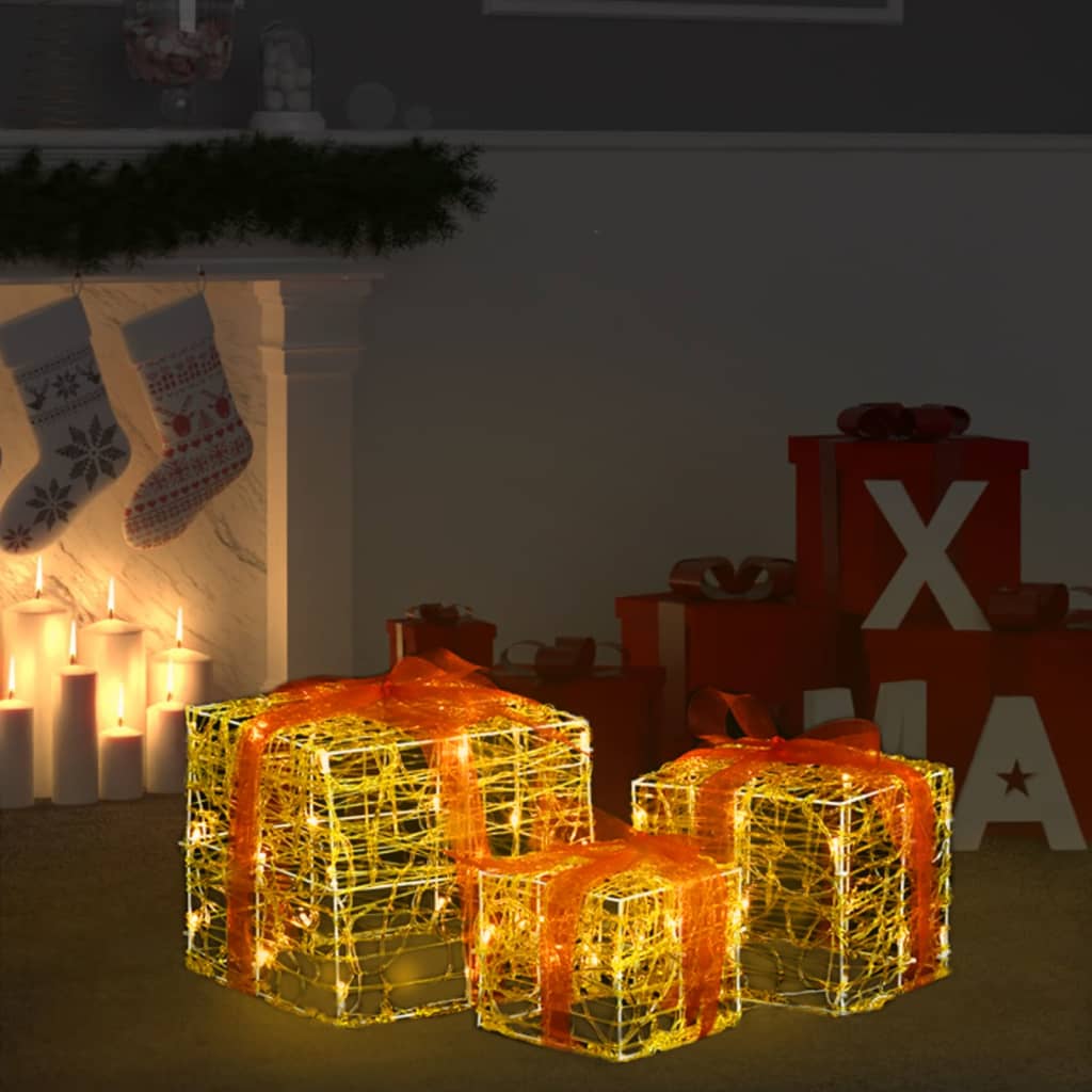 vidaXL 3 darab dekoratív akril meleg fehér karácsonyi ajándékdoboz