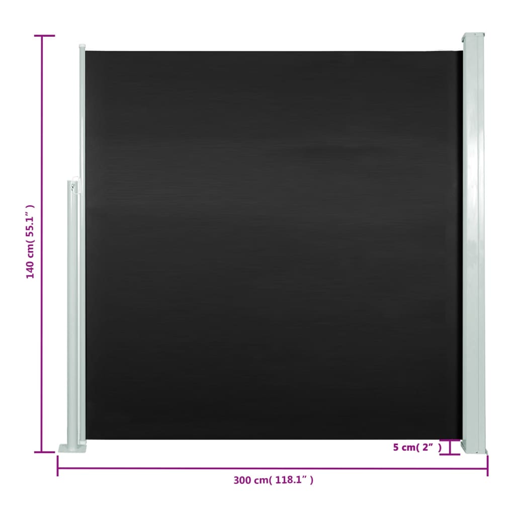 vidaXL fekete kihúzható oldalsó terasznapellenző 140 x 300 cm