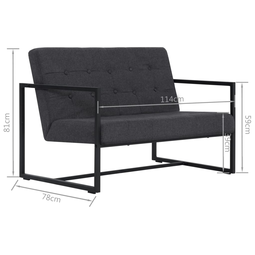 vidaXL 2 személyes sötétszürke acél és szövet karfás kanapé