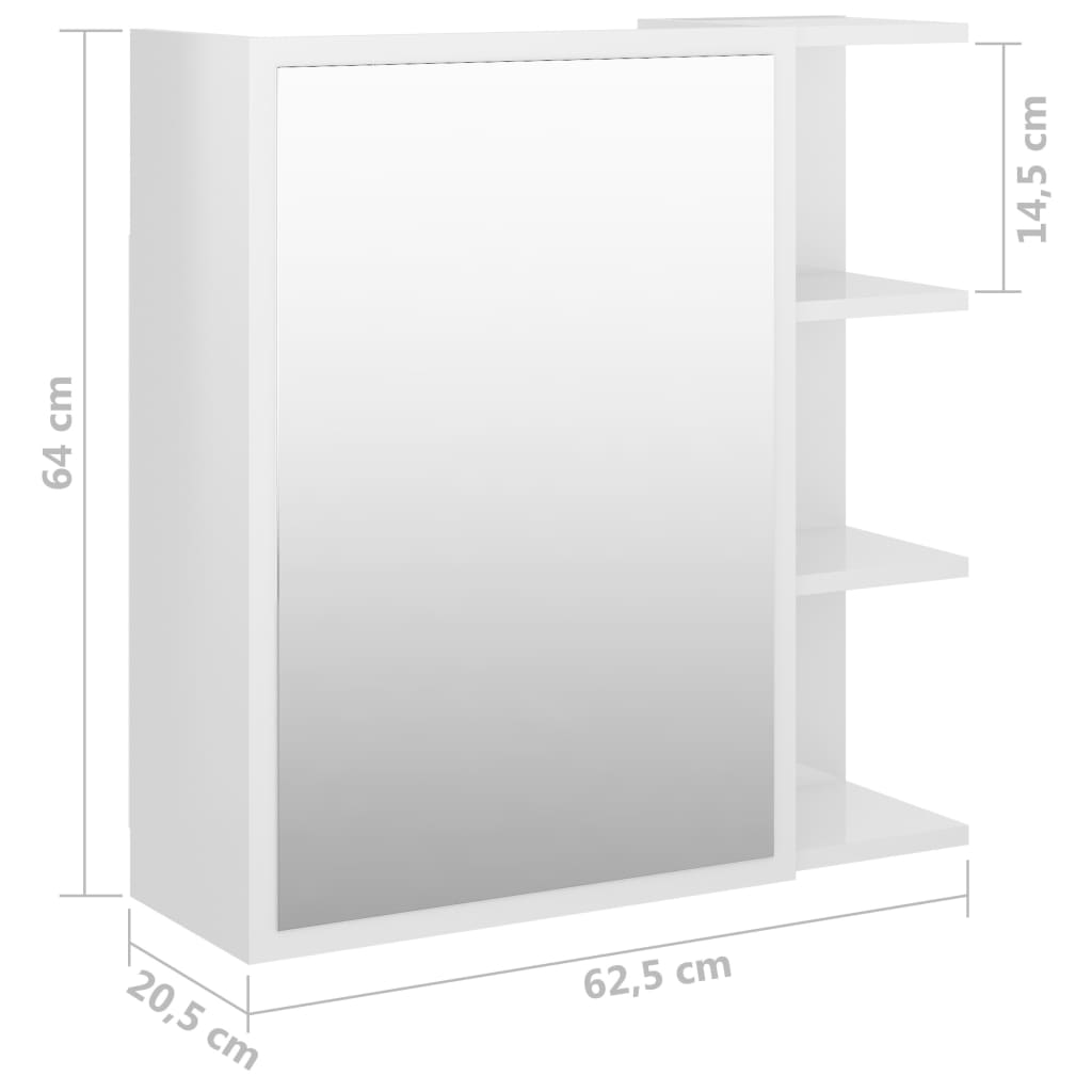 vidaXL magasfényű fehér forgácslap tükrös szekrény 62,5 x 20,5 x 64 cm