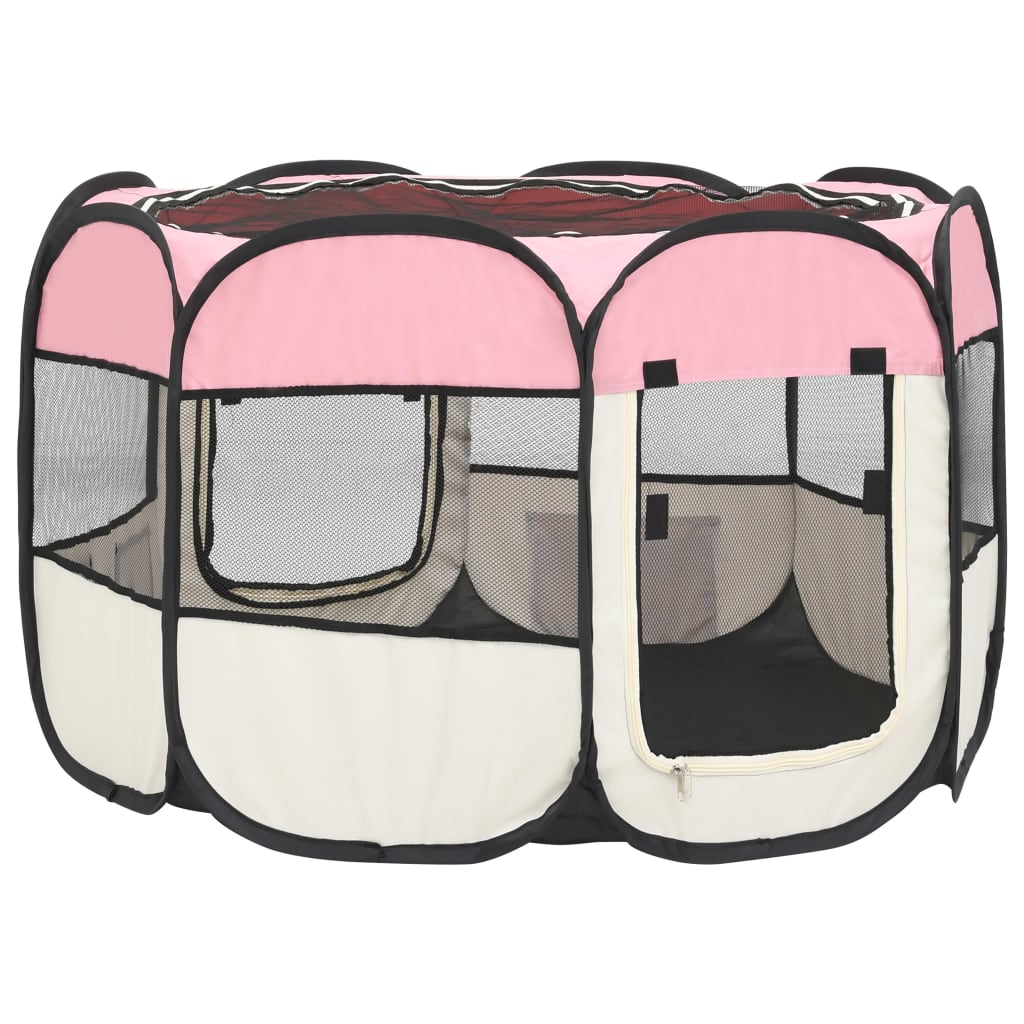 vidaXL rózsaszínű összecsukható kutyakennel hordtáskával 90x90x58 cm