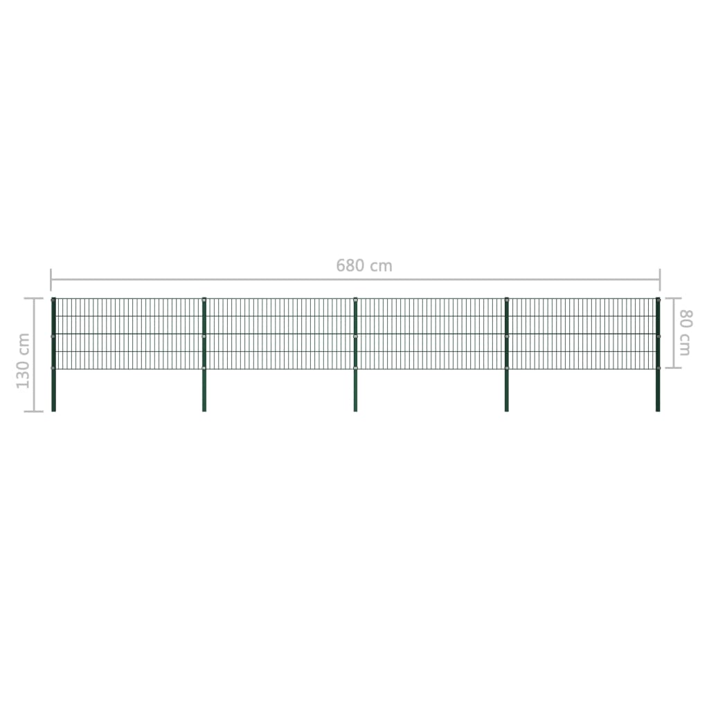 vidaXL zöld vas kerítéspanel oszlopokkal 6,8 x 0,8 m