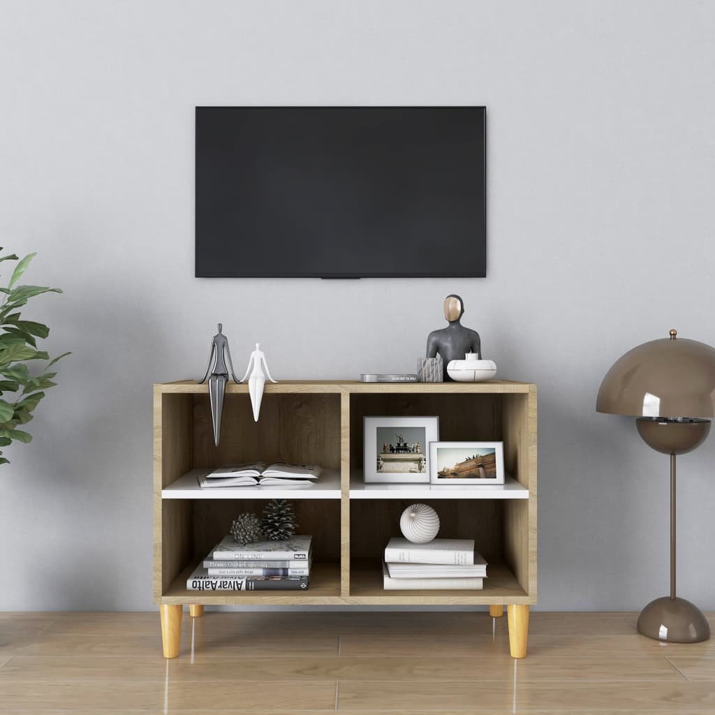 vidaXL fehér-sonoma színű TV-szekrény tömör falábakkal 69,5x30x50 cm