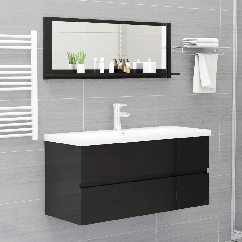 vidaXL magasfényű fekete forgácslap fürdőszobai tükör 100x10,5x37 cm