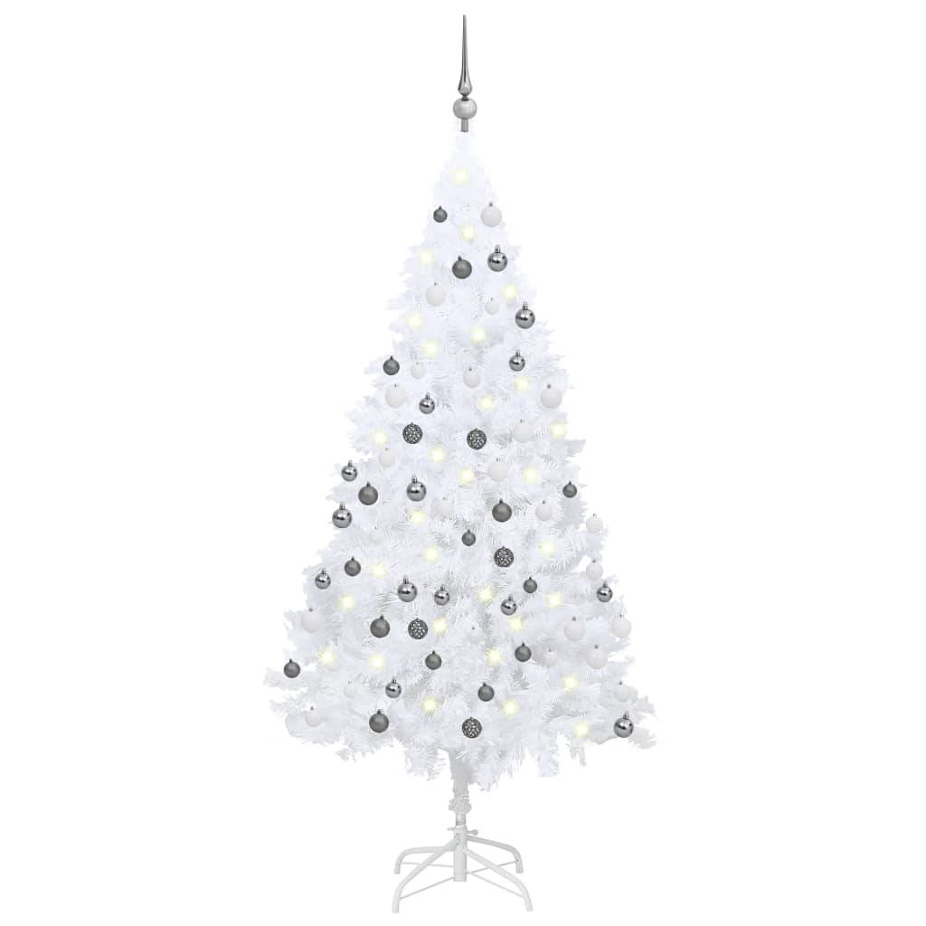 vidaXL fehér PVC megvilágított műkarácsonyfa gömb szettel 180 cm