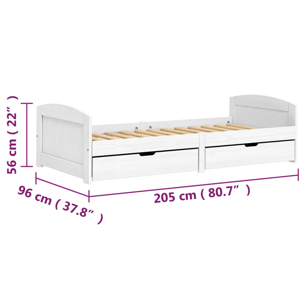 vidaXL IRUN fehér tömör fenyőfa kanapéágy 2 fiókkal 90 x 200 cm