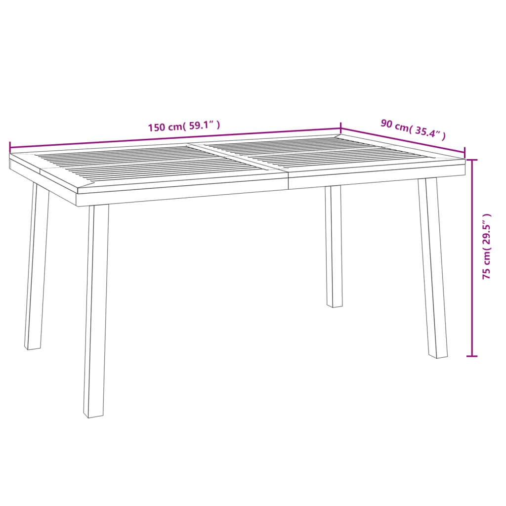 vidaXL tömör akácfa kerti asztal 150 x 90 x 75 cm