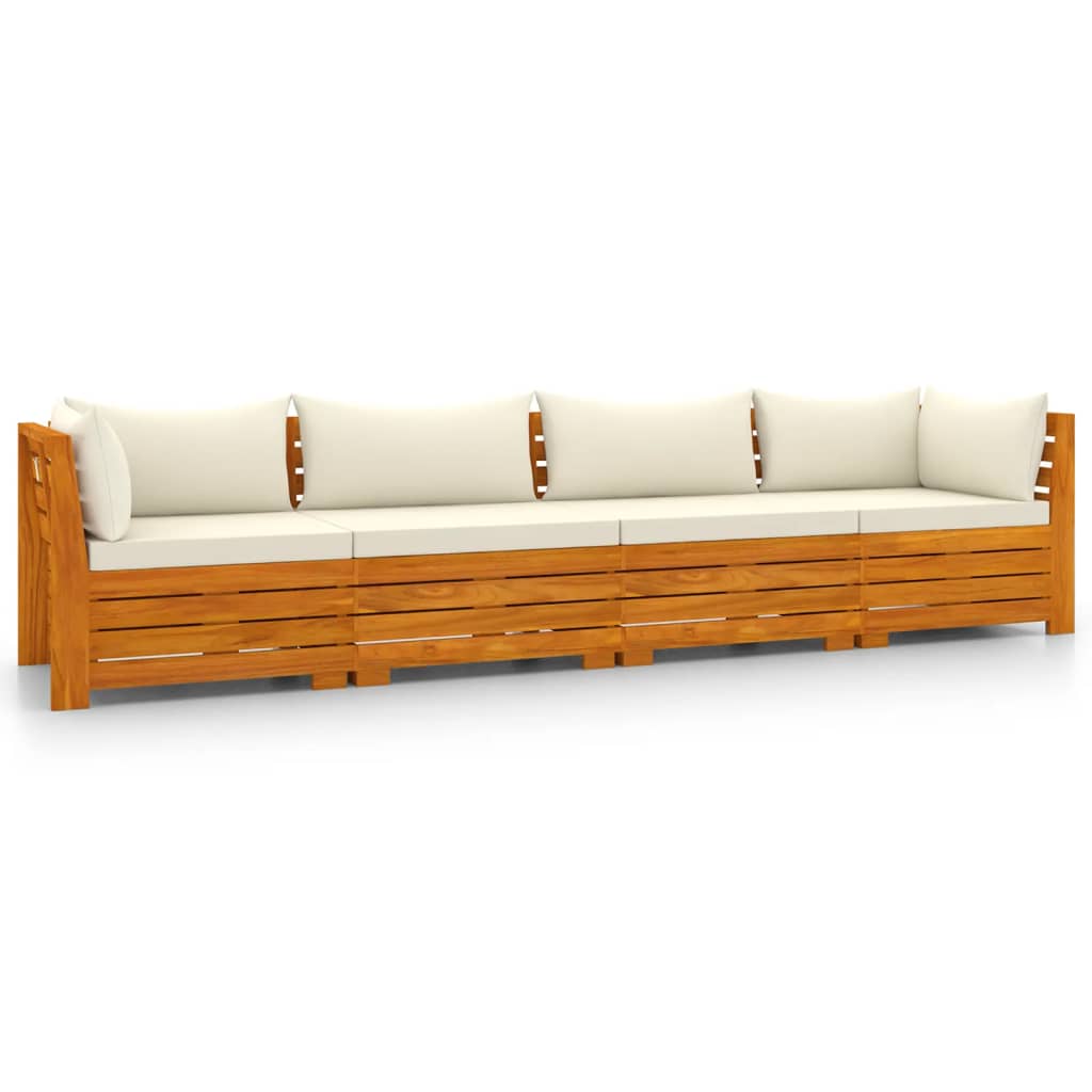 vidaXL 4 személyes tömör akácfa kerti kanapé párnával