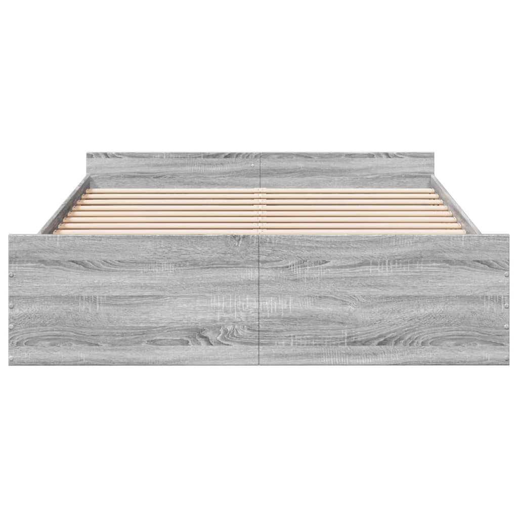 vidaXL szürke sonoma színű szerelt fa ágykeret fiókokkal 150x200 cm