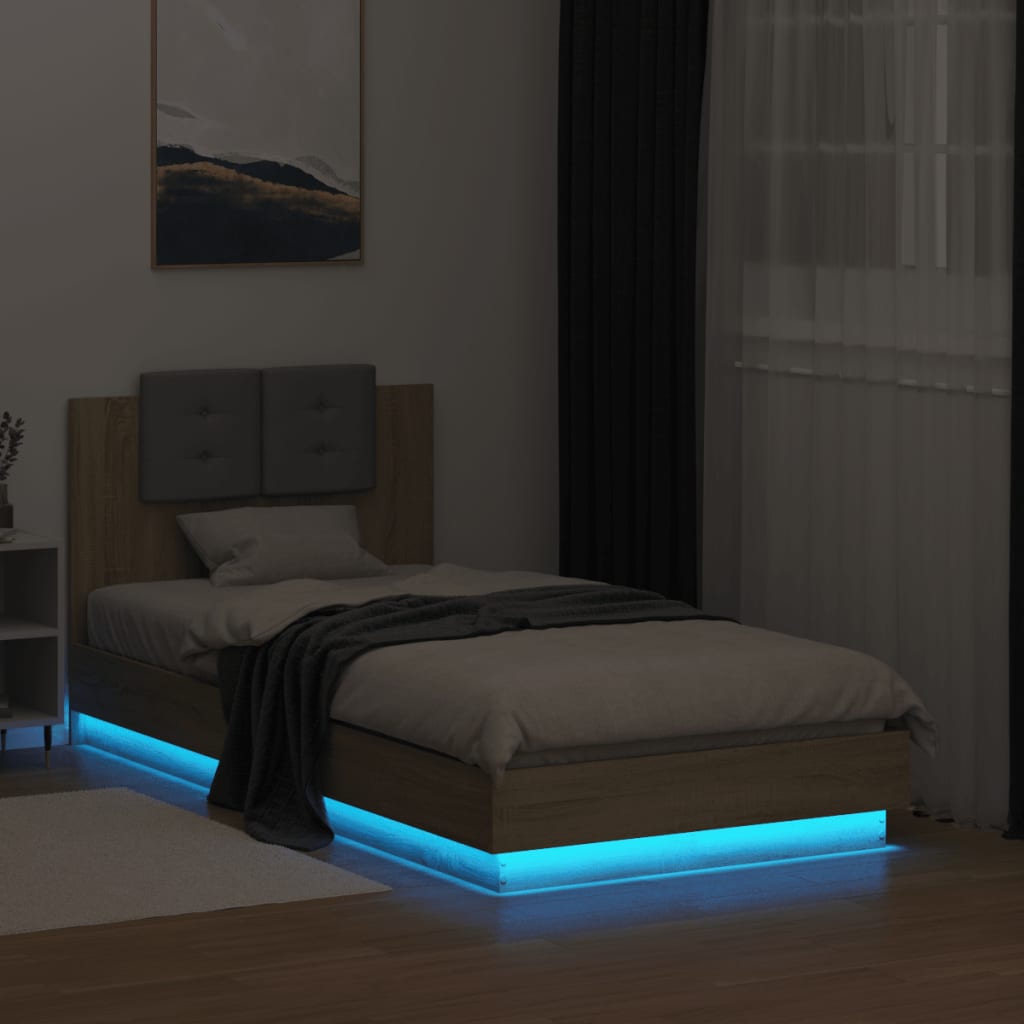 vidaXL sonoma tölgy színű ágykeret fejtámlával és LED-ekkel 90x190 cm