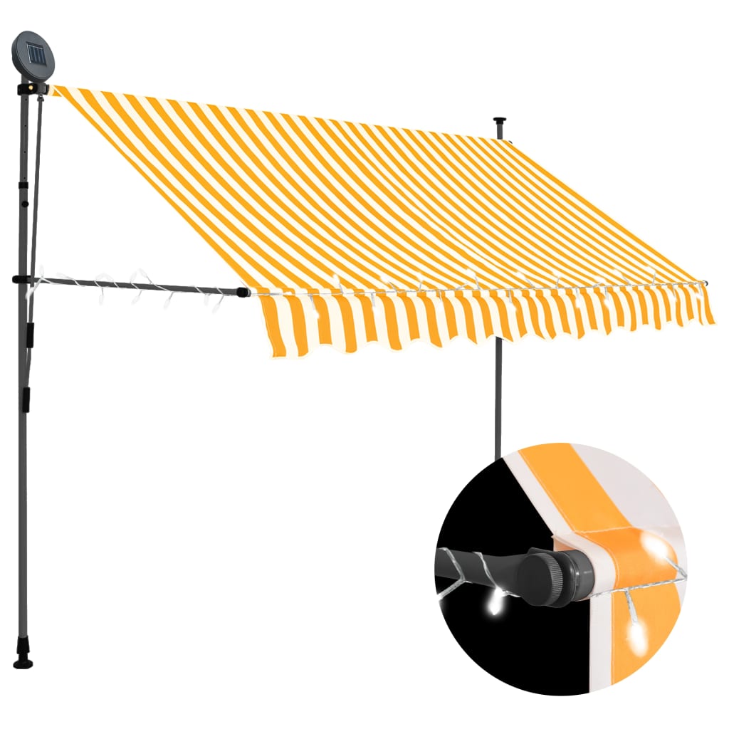 vidaXL fehér-narancssárga kézzel kihúzható LED-es napellenző 300 cm