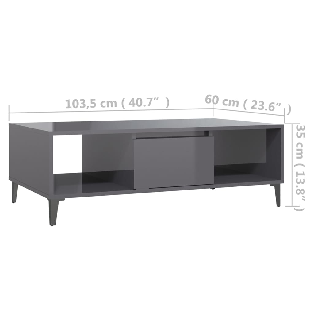 vidaXL magasfényű szürke forgácslap dohányzóasztal 103,5 x 60 x 35 cm
