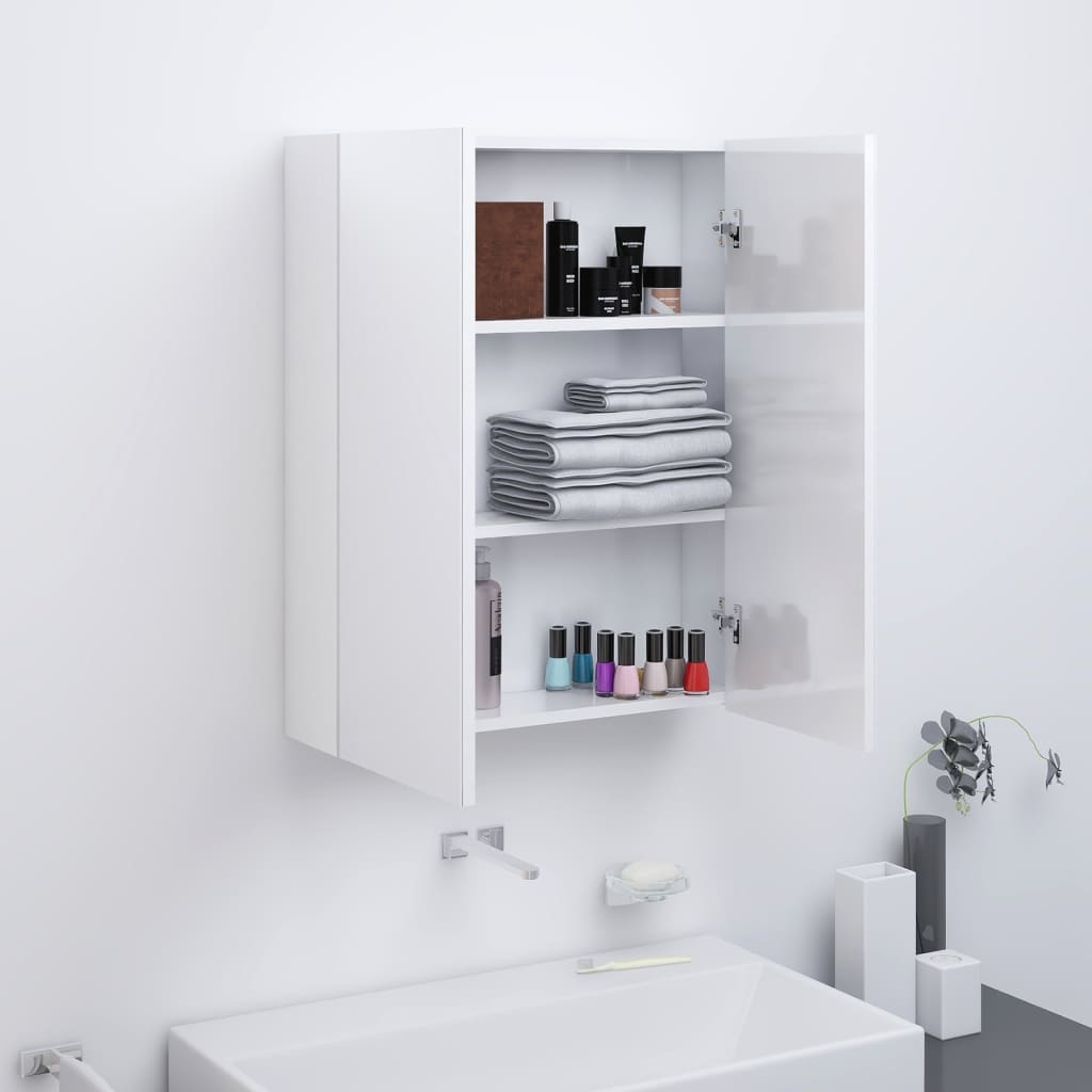 vidaXL fényes fehér MDF tükrös fürdőszobaszekrény 60 x 15 x 75 cm