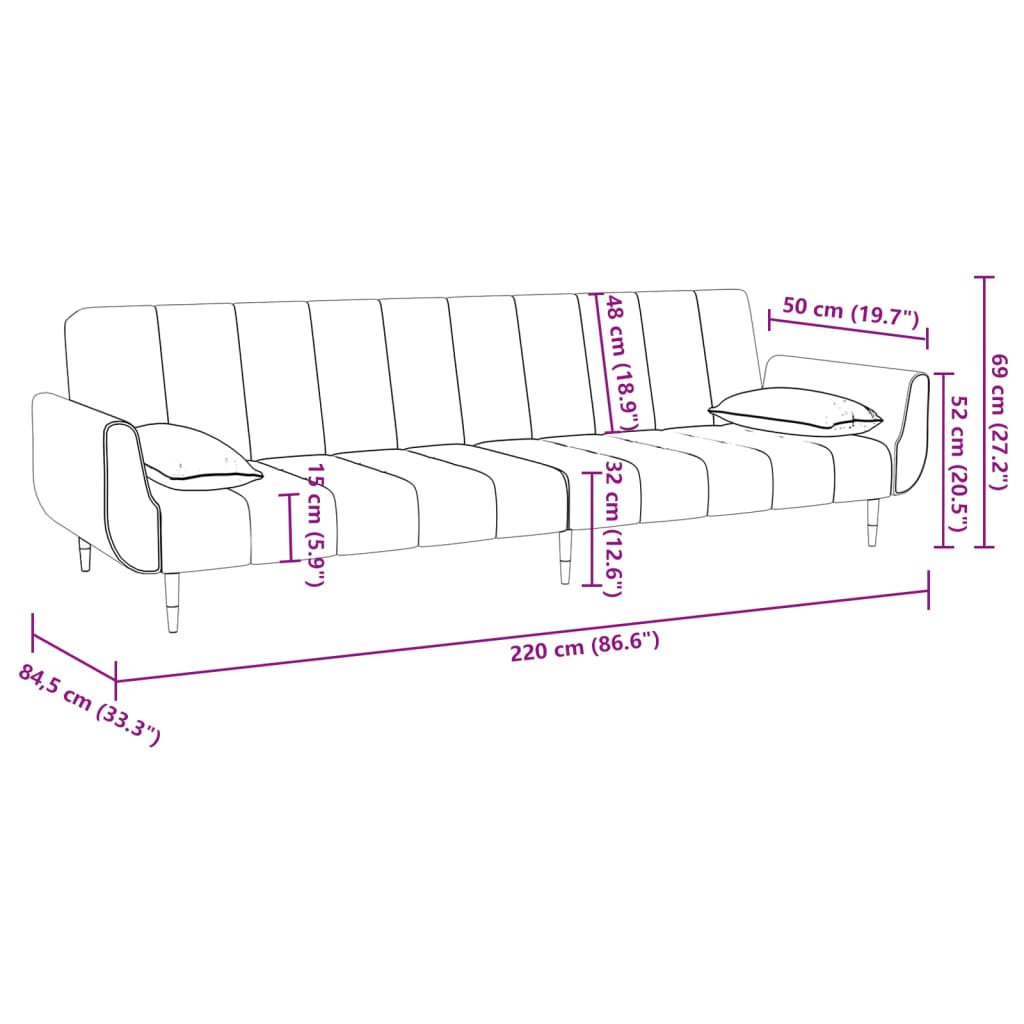 vidaXL kétszemélyes világosszürke kanapéágy zsámollyal és két párnával