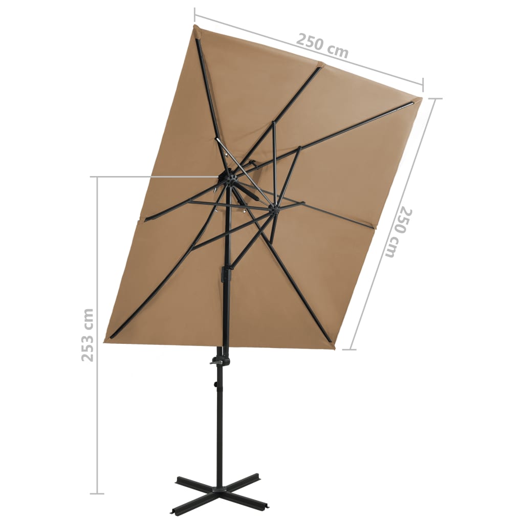 vidaXL tópszínű dupla tetejű konzolos napernyő 250 x 250 cm