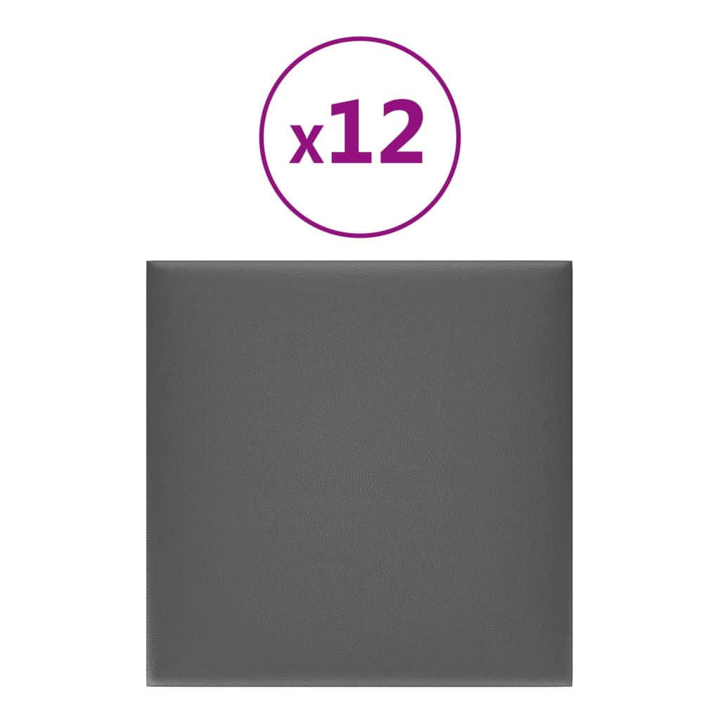 vidaXL 12 db szürke műbőr fali panel 30 x 30 cm 1,08 m²