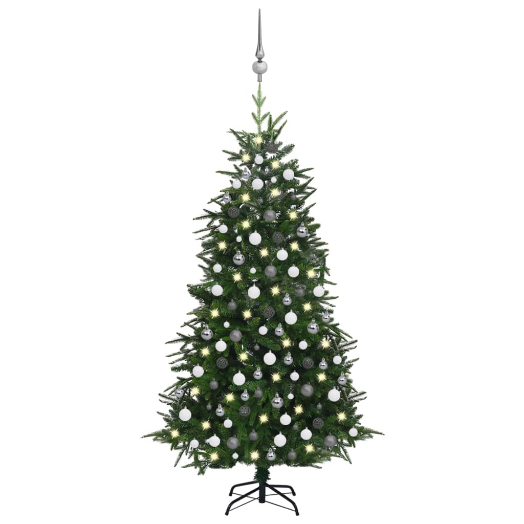 vidaXL zöld PVC és PE műkarácsonyfa LED-del és gömbszettel 210 cm
