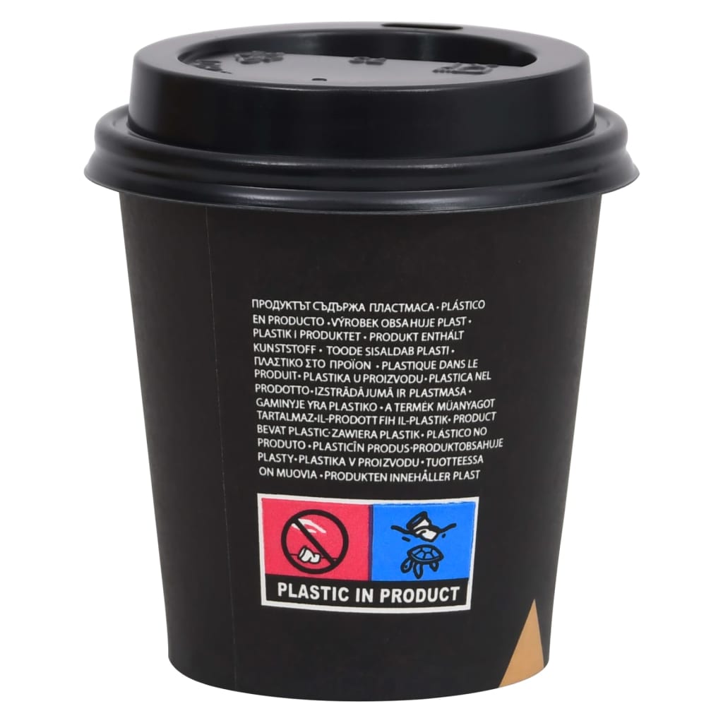 vidaXL 250 db fekete kávés papírpohár fedővel 200 ml